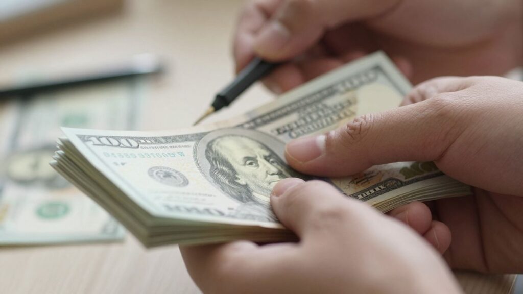 Dinero en mano, concepto de negocio multinivel.